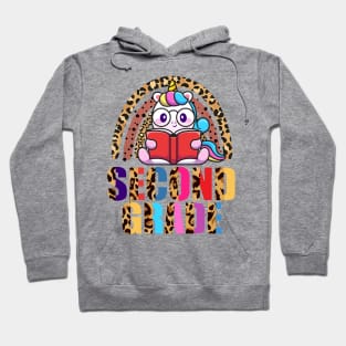 Second Grade Rainbow Leopard Funny Unicorn Teacher Student School Hoodie